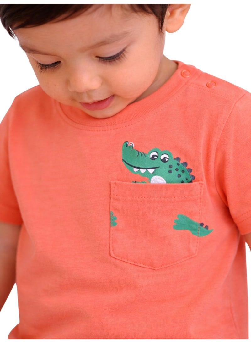 victor and jane Boys Dinosaur Print Cotton T-Shirt & Shorts Set – Summer Daywear - Image 5
